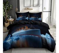 Dark Blue Duvet Cover Set Single 135x200 cm Titanic Voyage Bedding Quilt Cover Set with Pillowcases, Hypoallergenic Soft Breathable Bed Covers, Polycotton Duvet Cover 3 Pieces