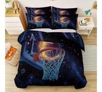 Dark Blue Duvet Cover Set Super King, Minimalism Stars Sports Basketball Print Bedding Set Soft Microfiber Easy Care Quilt Cover for Teens Girls Kids Reversible Duvet Set - 260 x 220 cm