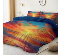 Dark Blue Duvet Cover Sets 53" x 79" - Nature Landscape Sunset At Sea Theme Soft Lightweight Microfiber Bedding Sets, Single Size Reversible Duvet Cover for Boys Girls Teenager Adults