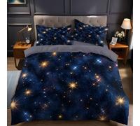 Dark Blue Emperor Size Duvet Set starry sky golden stars Microfiber Quilt Cover Soft Breathable Wrinkle Resistant Bedding Set 290x235 cm with Hidden Zipper for Bedroom Decor
