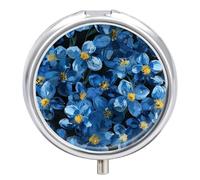 Dark Blue Flower Pill Box Cute Round Pill Case Portable Medicine Tablet Vitamin Holder Organizer for Purse Pocket