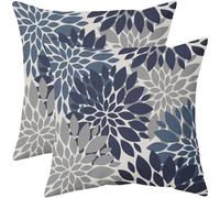 Dark Blue Flower Pillow Covers 18x18 Set of 2 Grey Gray Dahlia Modern Geometry Floral Decorative Throw Pillows Outdoor Farmhouse Holiday Pillowcases Cushion Case Decor for Home Sofa Couch Bed