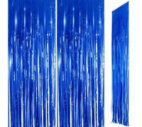Dark Blue Foil Door Curtain Decorations, 2pcs 3.2ft x 8.3ft Tinsel Curtains Fringe Backdrop, Deep Blue Streamers Door Hanging Decoration for Birthday Wedding Bridal Shower Bachelorette Party.