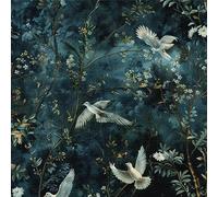 Dark Blue Forest Self Adhesive Wallpaper, 44 x 500 cm Tropical Jungle Peel and Stick Wallpaper White Dove Flower Birds Tree Plants Self Adhesive Furniture Wrap for Living Room,Bathroom,Cabinets