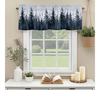 Dark Blue Forest Valances for Windows, Bird Vintage Tree Nature Landscape Rod Pocket Valance Short Window Treatments Curtains for Kitchen Bathroom Bedroom Decor, 60 x 14 Inches