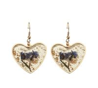 Dark Blue Forget Me Not Heart Shape Dangle Earrings Boho Statement Handmade Pressed Flower Drop Earrings Elegant Jewelry for Women and Girls