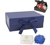 Dark Blue Gift Box with Lids 22x16x8.8 cm,Magnetic Gift Box Luxury Present Box with Ribbon Greeting Card Shredded Paper for Holidays Wedding Birthday Gift Packaging Party Gift Boxes