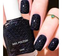 Dark Blue Glitter Nail Polish - Quick Dry, Long Lasting, Breathable, Water-Based Varnish for Nail Art at Home
