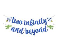 Dark Blue Glitter Two Infinity and Beyond Banner Pre-Strung for Kids' 2nd Birthday Party Decorations