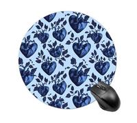 Dark Blue Heart Pattern Round Gaming Mousepad Rubber Base Desk Mat for Office Laptop Computer