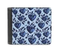 Dark Blue Heart Pattern Small Billfold Wallet Front Pocket Card Holder Slim Passport Purse for Men Women