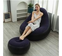 (Dark Blue) [Inflatable Sofa] Modern Inflatable Air Sofa | Black & Purple Lounge Chair with Cushion, Foldable Synthetic Faux Leather | Indoor/Outdoor Use