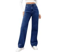 Dark Blue Jeans for Women UK Wide Leg Denim Trousers High Waisted Stretchy Baggy Pant Tummy Control Straight Leg Jeans Comfy Casual Boyfriends Y2K Streetwear Vintage Loose Jean Pants with Pockets