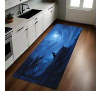 Dark Blue Kitchen Rug Animal Wolf Moon Sky Non-Slip Washable Runner 60 x 180 cm Kitchen Floor Mat for Kitchen, Laundry, Hallway, Dining Room, Entryway, Door Mat