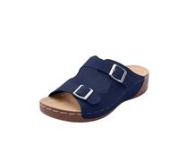 Dark Blue Ladies Dark Toned Flocked Wedge Slippers Open Toe Mule Design 2026 Summer Comfy Slip On Shoes