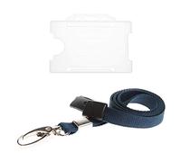Dark Blue Lanyard with Card Holder, Dark Blue Breakaway Lanyard with Card Holder, 10mm Wide, Clear Badge - Made in Britain, Comfortable, Recyclable for Office, Students, Staff - ALG ID Cards