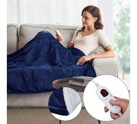 ( Dark Blue) Large Electric Heated Throws Over Blanket Digital Control Warm Fleece Washable