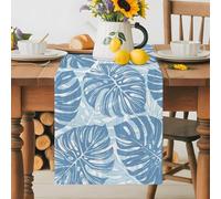 Dark Blue Leaf Table Runner 13x60 Inches Long Tropical Country Watercolor Jungle Botanical Leaves Cotton Linen Table Runner Burlap Style for Dinner Table Party Decor Tabletop Decorations