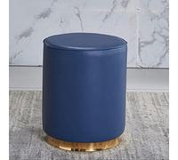 Dark Blue Leather Round Footstool - Versatile Vanity & Shoe Changing Stool for Bedroom & Living Room - Stylish 36 x 43 cm Footrest for Comfort & Decor