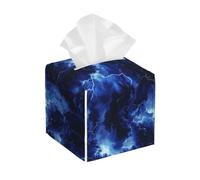 Dark Blue Lightning Cloud Print Tissue Box Cover Holder Square, Foldable Modern Cube Tissue Box Cover, Leather Decorative Organizer for Tabletop Bathroom Car Office Desk Decor