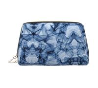 Dark Blue Marble Print Leather Cosmetic Pouch, Leather Makeup Bag for Purse with Top Zip Closure Stylish Toiletry Bag