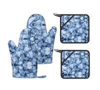 dark blue marble Trendy Printed Kitchen Set with Heat Resistant Gloves & Non-Slip Hot Pads for Baking & Grilling