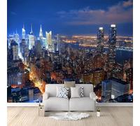 Dark Blue Mural Wallpaper 3D DIY Modern City Architecture Street Wall Decal Art Murals, Kids Room Gift Stick on Wall for Living Room Bedroom Restaurant - 200 x 140 cm
