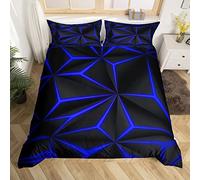Dark Blue Neon Comforter Cover for Boys,Geometric Diamond Bedding Set Double Size for Kids Teens Adults,Modern Abstract Duvet Cover Neon Glitter Geometry Quilt Cover Black Room Decor Aesthetic,3Pcs