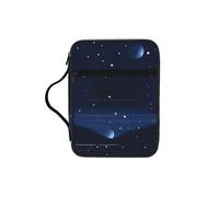 Dark Blue Night View Bible Study Tote Bag with Handles-Water-Resistant Organizer for Church Travel, Pen Holder Tablet Pocket Journal Cover Case