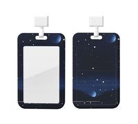 Dark Blue Night View Id Badge Holder with Lanyard-Vertical Card Protector Clear Abs Hard Shell, Retractable Reel for Work Office
