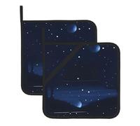 Dark Blue Night View Set Of 2 Pot Holders, Kitchen Potholder Set, 8 X 8 Inches, &Perfect For Everyday Baking And Cooking.