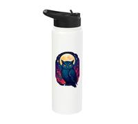Dark Blue Owl Full Moon Starry Night Watcher Stainless Steel Insulated Water Bottle