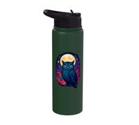 Dark Blue Owl Full Moon Starry Night Watcher Stainless Steel Insulated Water Bottle