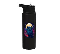Dark Blue Owl Full Moon Starry Night Watcher Stainless Steel Insulated Water Bottle