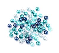 Dark Blue/Pale Blue Pearlised Glass Plain Round Beads 8mm Pack of 100 - Perfect for Jewellery Making, Scrapbooking, Card Making