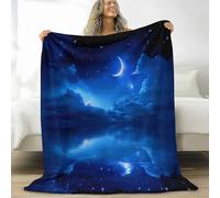 Dark Blue Personalised Baby Blanket for Boys Girls Kids, 59 × 80 inch Soft Cozy Fluffy Fuzzy Flannel Blankets - Single Size Fantasy Night Sky Moon Pattern Printed Throw Blanket for Teen