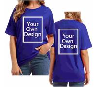 Dark Blue Personalised Gifts for Women Front Back Printed Custom T Shirt Customised Short Sleeve Solid Loose Funny Tee Top Music Fans & Fashion Trendsetters Size 8