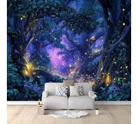 Dark Blue Photo Wallpaper 350 x 256 cm - Non-Woven Mystery Forest Insects Fireflies Print 3D Wall Mural Decoration Poster Picture for Bedroom Living Room TV Backdrop