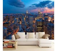 Dark Blue Photo Wallpaper Murals 300 x 210 cm, Modern City Neon Lights Architecture 3D Non Woven Fabric Wall Mural for Bedroom Living Room Walls Decor, TV Background Sofa Wall Sticker