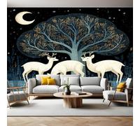 Dark Blue Photo Wallpaper Three White Deer Under The Moon Wall Murals for Living Room Bedrooms Office Tv Background Wall Large Mural Poster 300 x 210 cm Home Decoration
