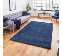 Think Rugs Sierra Dark Blue Rectangle 160 x 220cm Polypropylene Plain Shaggy 9000, Grey