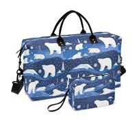 Dark Blue Polar Bear Cartoon Luggage Travel Bag Carry On Shoulder Weekend Tote Gym Sports Carry with Toiletry Bag for Gym Waterproof