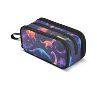 Dark Blue Rainbow Dinosaurs Pencil Case Boys Girls Pen Bag Pouch School | Perfect for Kids Teens Adults Student, Big Large Capacity, Stationery Organizer Supplies, Zipper Compartment, Portable Handle