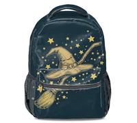 Dark Blue Retro Magic Theme Printed Backpack - Starry Wizard Hat School Bookbag - Casual Travel Daypack for Kids, Teens, Men & Women (print 3)