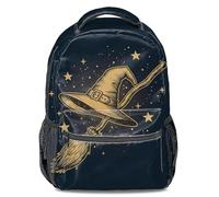 Dark Blue Retro Magic Theme Printed Backpack - Starry Wizard Hat School Bookbag - Casual Travel Daypack for Kids, Teens, Men & Women (print 2)