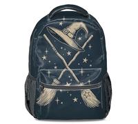 Dark Blue Retro Magic Theme Printed Backpack - Starry Wizard Hat School Bookbag - Casual Travel Daypack for Kids, Teens, Men & Women (print 5)