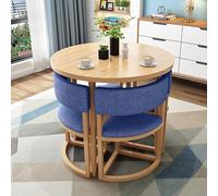 Dark Blue Round Dining Table and Chair Set for Home and Office SpaceSaving Furniture for Small Areas Perfect for Living Room Balcony Lounge and Reception Spaces.