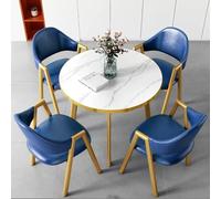 Dark Blue Round Dining Table Set for 4 - Stylish Office Reception & Conference Room Furniture - Elegant Living Room Chairs - Modern Negotiation Table & Chair Combo