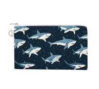 Dark Blue Sharks Small Canvas Coin Purse Change Zippered Pouch Wallet Organizer Bags 7.4 X 4.6 Inch