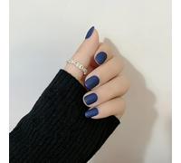 Dark Blue Short Square Fake Nails, 48PCS Matte Navy Blue Press on Nail,Natural False Nails,Acrylic Artificial Fake Nail Full Cover False Nails for Women Nail Art (Dark Blue, One Size)